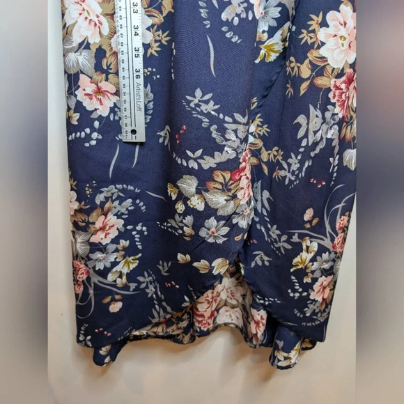 Shein Curve Blue Floral Print Flowy Frill Wrap Cross Front Cami Dress 2XL - Picture 9 of 10